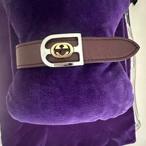 Gucci Dark Brown Leather Bracelet with Silver Clasp